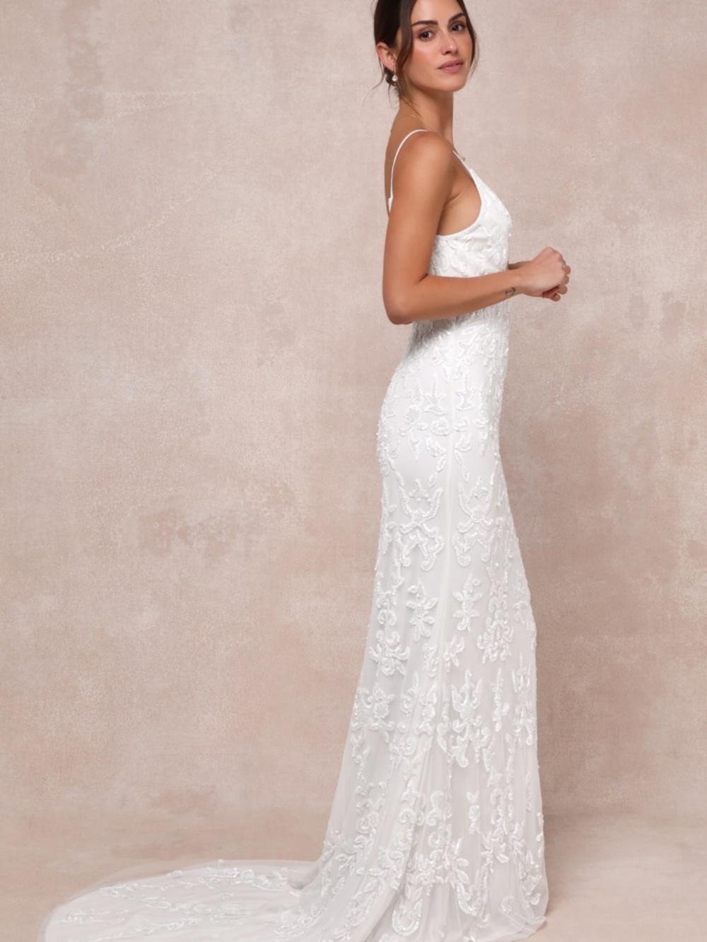 NWT Lulus Everlasting Passion White Sequin Beaded Backless Wedding Dress Small